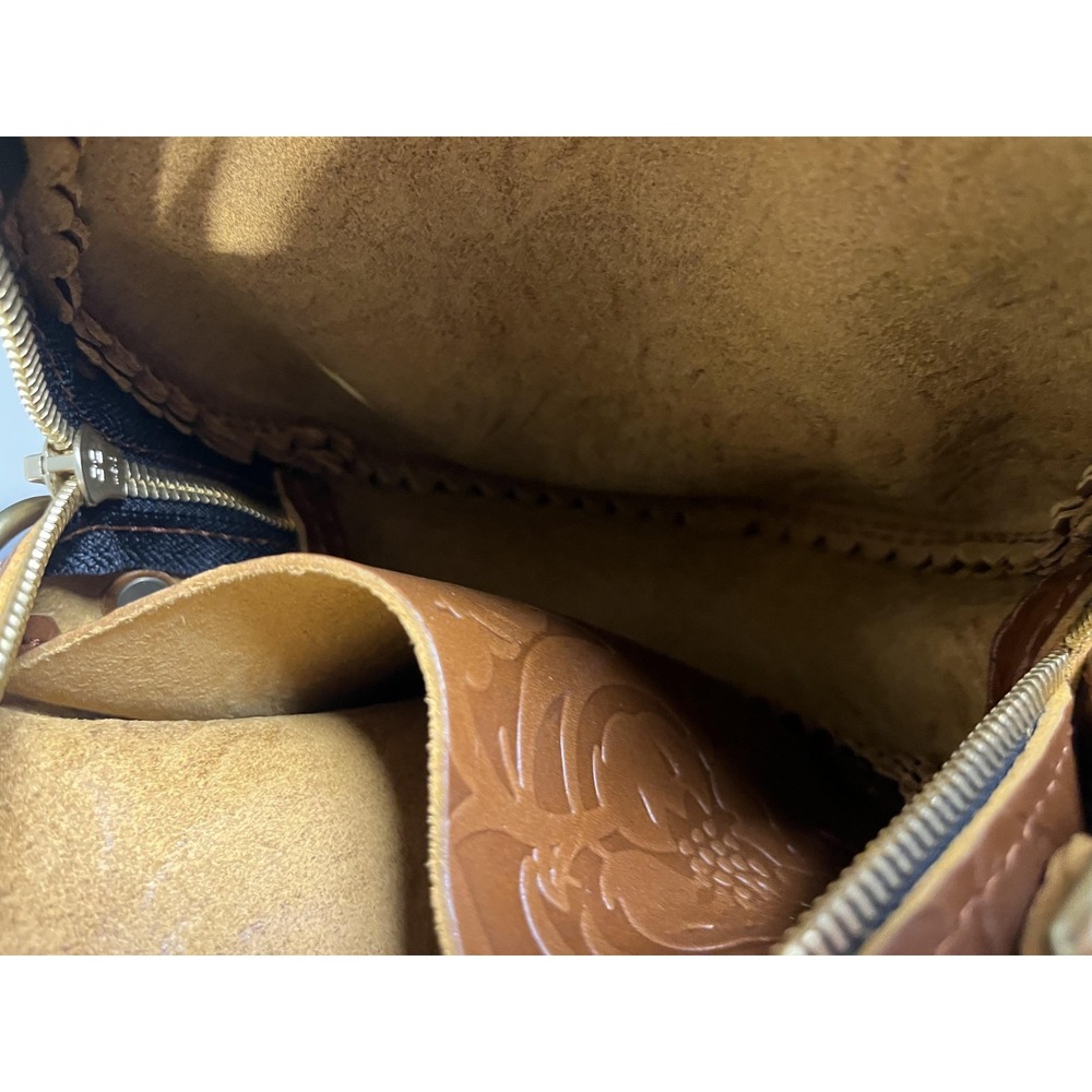 Portland Leather Goods Crossbody Bag Womens Small Brown Floral Tooled Round - Picture 10 of 13